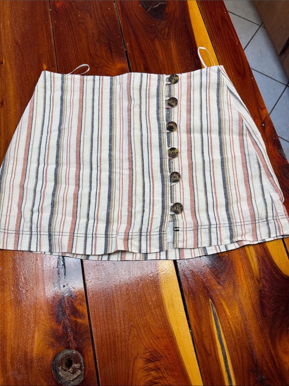 By Together Cream Mini Skirt with Rust and Blue Stripes